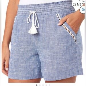 BRIGGS New York blue Linen Blend Pull-On Shorts Pockets & Drawstring size Large